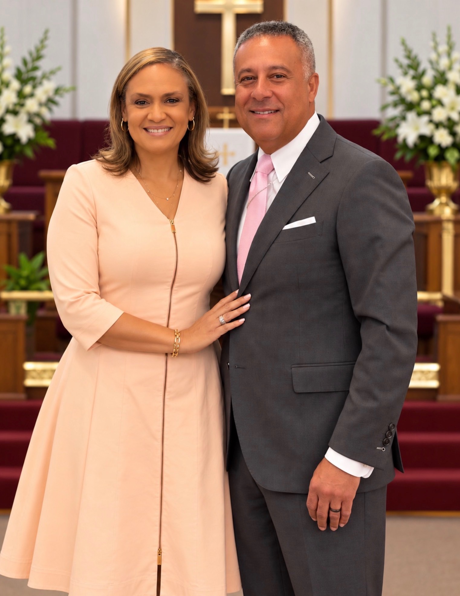 Rev. Dr. Erskine Faush, Jr. and First Lady Andrea Cooper Faush in the sanctuary of Metropolitan A.M.E. Zion Church